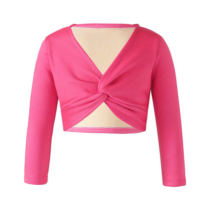 Girls Long Sleeve Wrap Crop Top (Age 5-16YRS) Hot Pink