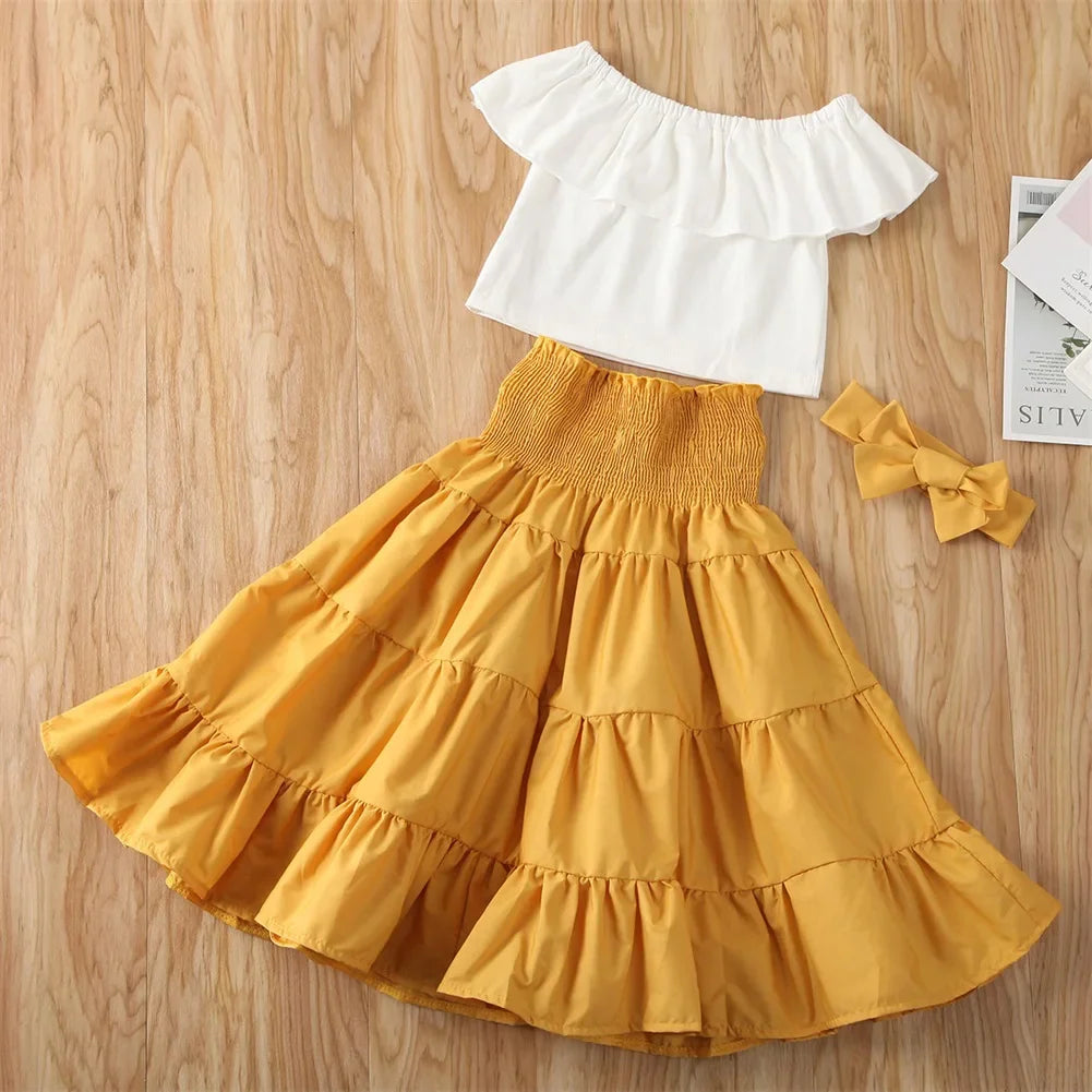 Girls Off Shoulder Top & Ruffle Gypsy Maxi Skirt (Age 3-7YRS)