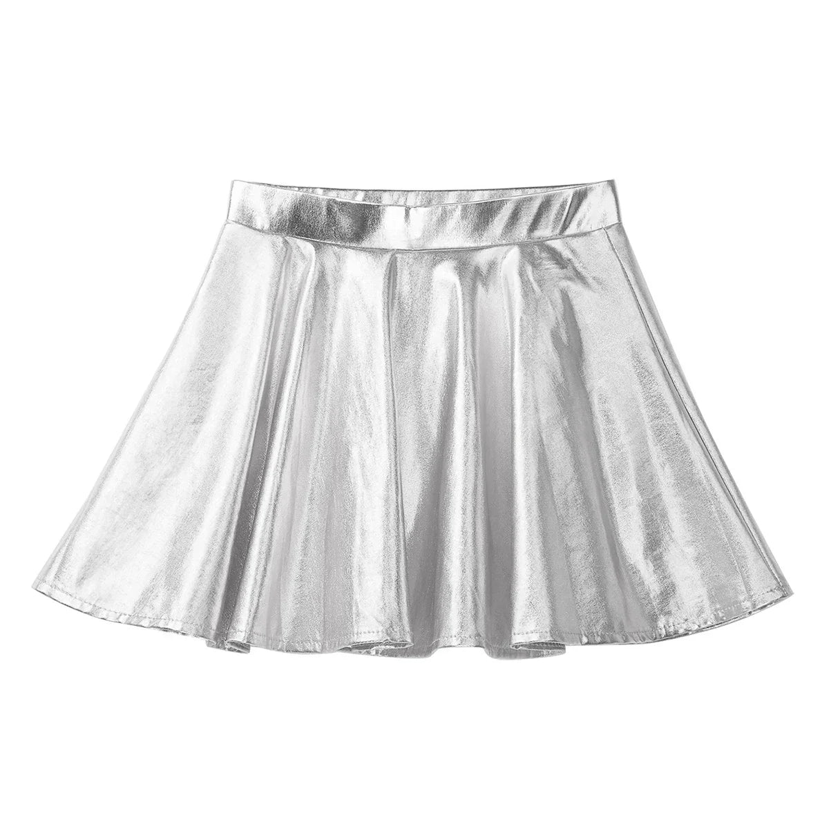 Girls Glossy Metallic Flared Pleated A-Line Miniskirt (Age 6-12 YRS)