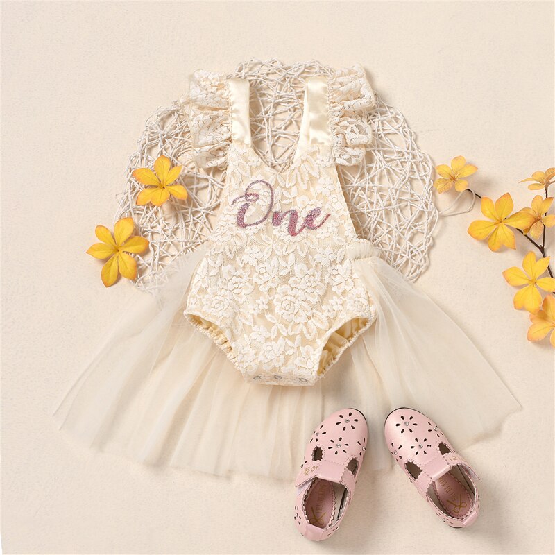 Baby One Year Birthday Lace Tulle Romper (Age 6M-24M)