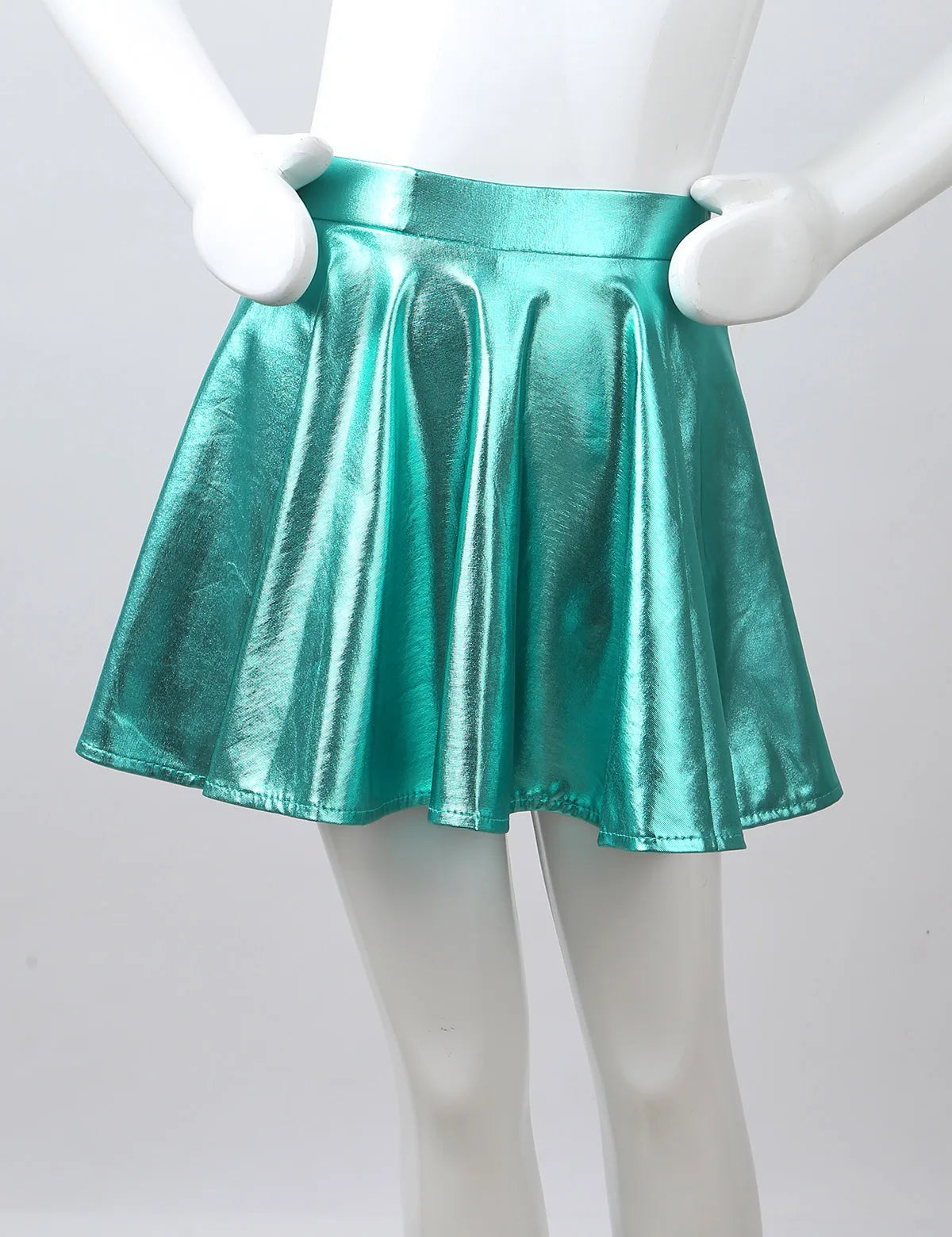 Girls Glossy Metallic Flared Pleated A-Line Miniskirt (Age 6-12 YRS)