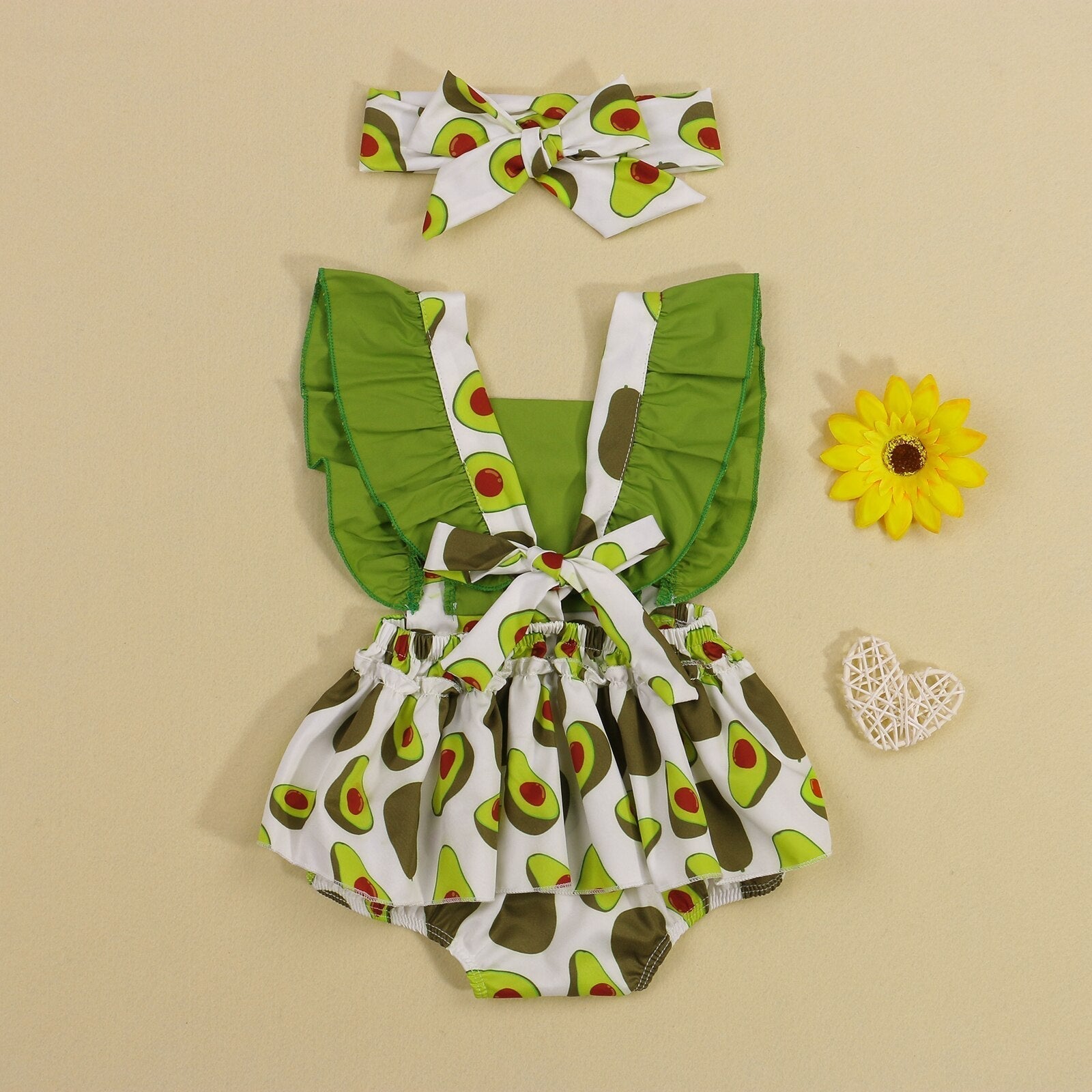 Baby Girls Avocado Romper & Headband Set (Age 6M-18M)