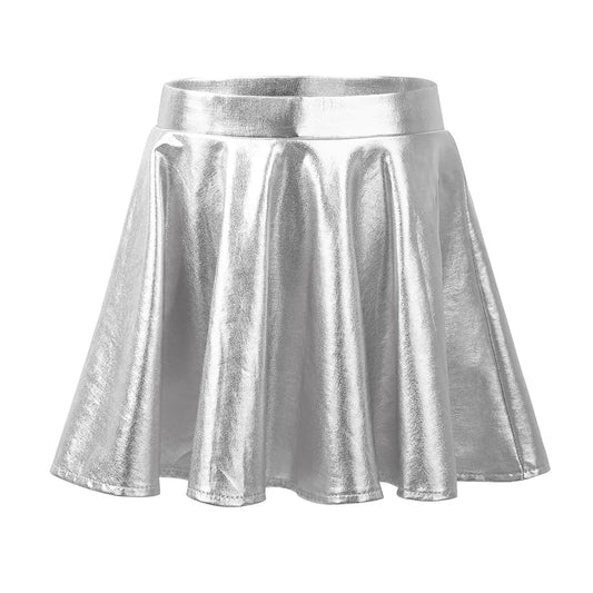 Girls Metallic Flared Pleated A-Line Mini Skater Skirt (Age 6-14 YRS)