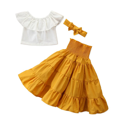 Girls Off Shoulder Top & Ruffle Gypsy Maxi Skirt (Age 3-7YRS)