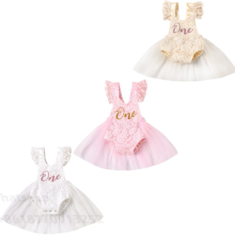 Baby One Year Birthday Lace Tulle Romper (Age 6M-24M)