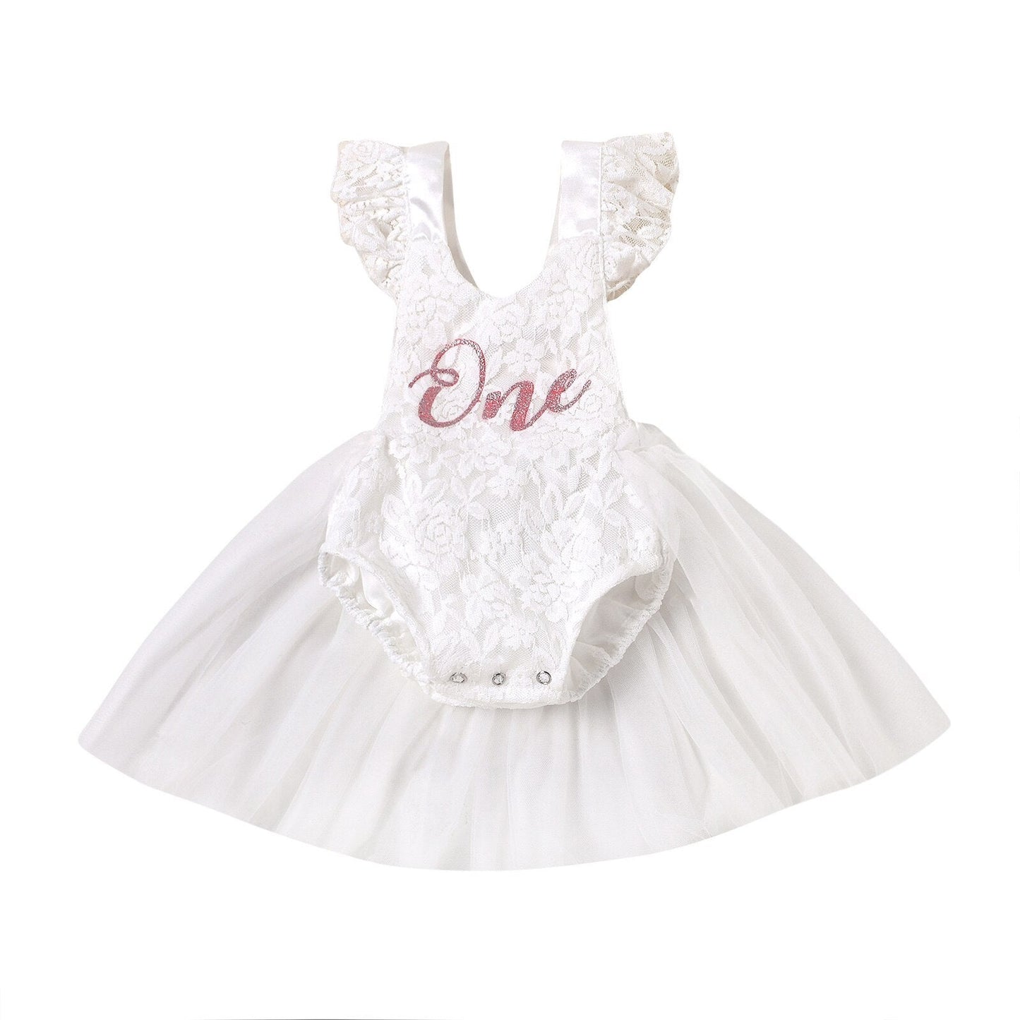 Baby One Year Birthday Lace Tulle Romper (Age 6M-24M) White