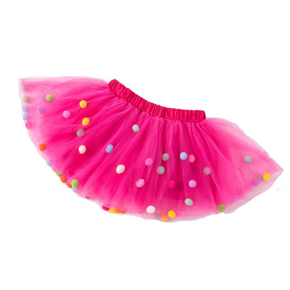 Girls Tutu Pom Pom Skirt (Age 3M-9YRS) Hot Pink