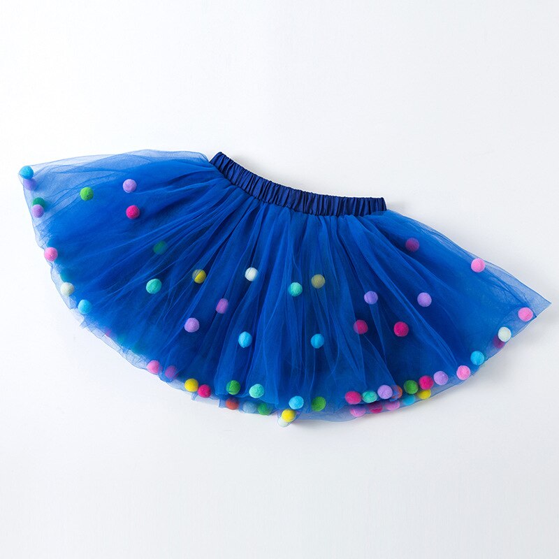 Girls Tutu Pom Pom Skirt (Age 3M-9YRS) Blue