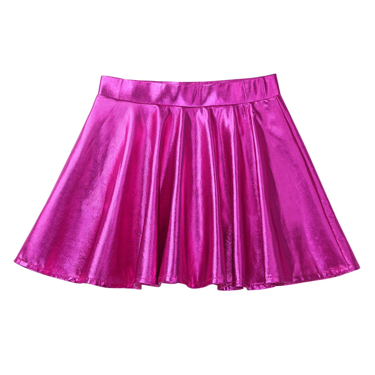 Girls Glossy Metallic Flared Pleated A-Line Miniskirt (Age 6-12 YRS)