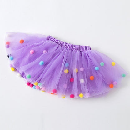 Girls Tutu Pom Pom Skirt (Age 3M-9YRS) Light Purple