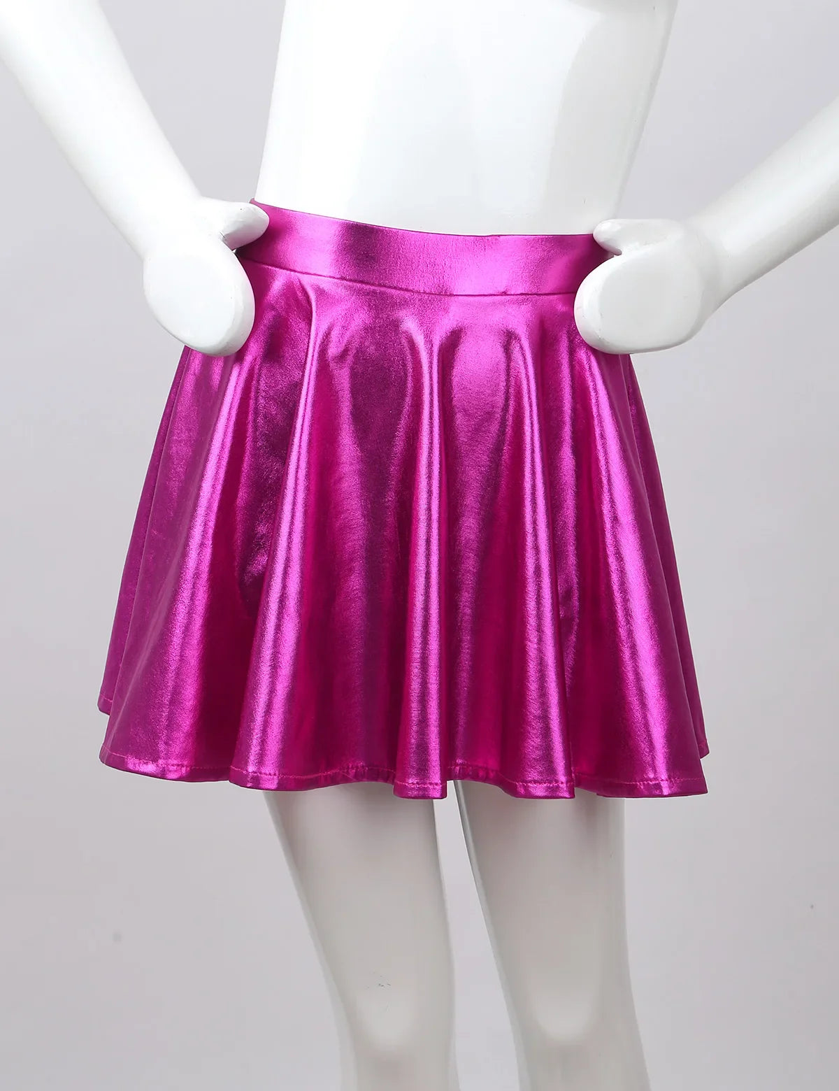 Girls Glossy Metallic Flared Pleated A-Line Miniskirt (Age 6-12 YRS)