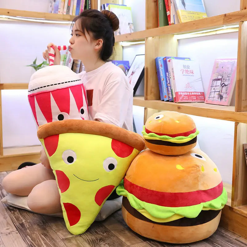 Plush Fries Burger Popcorn Food Stuffed Toy 25-70cm