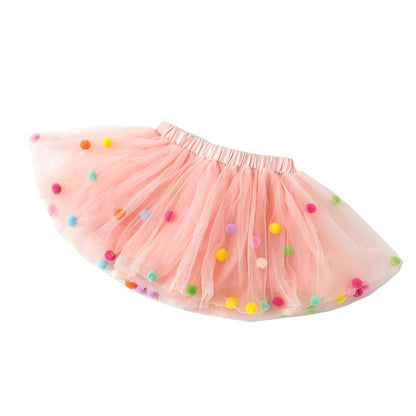 Girls Tutu Pom Pom Skirt (Age 3M-9YRS) Champagne