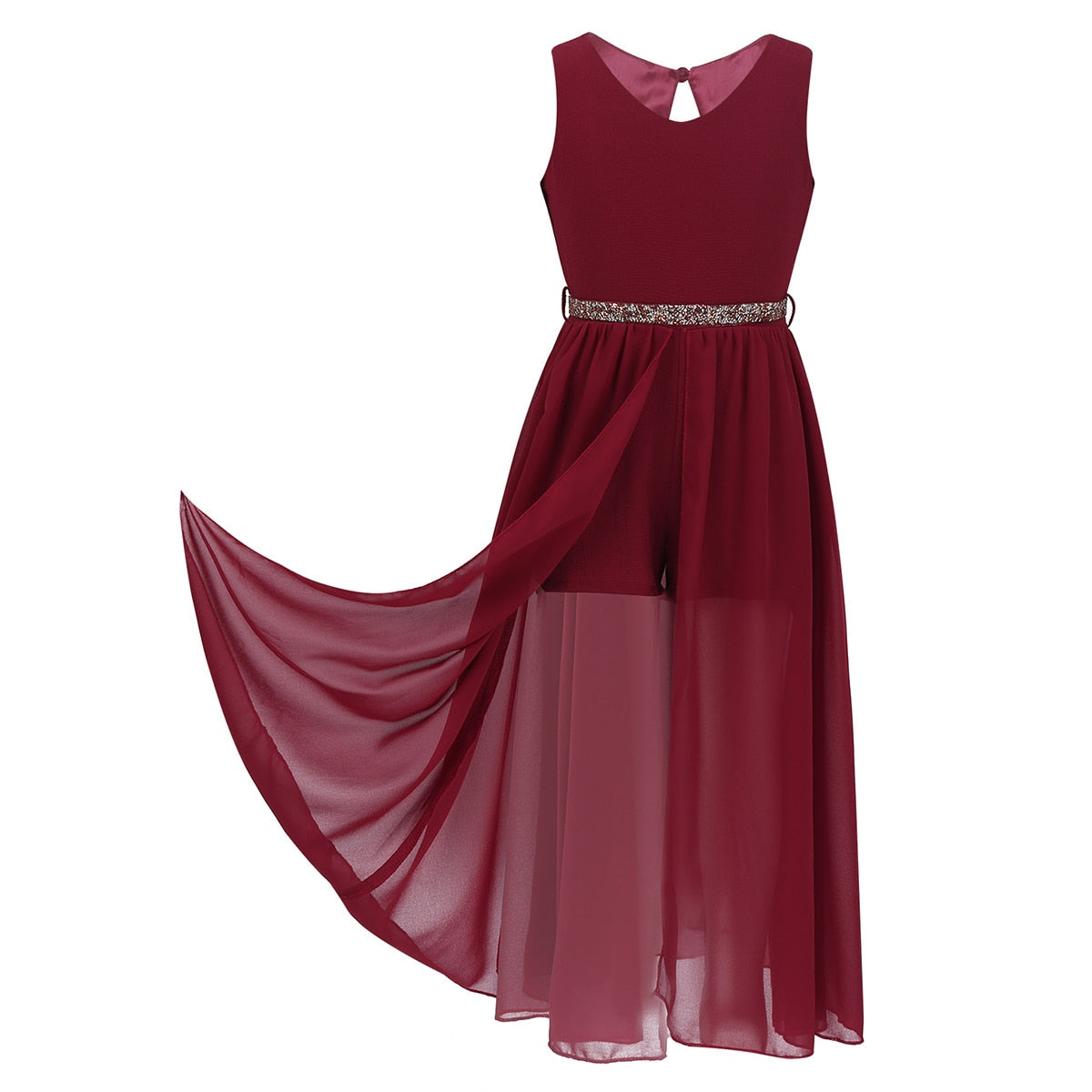 Girls Playsuit Floaty Dress (Age 4-16 Years) Burgundy