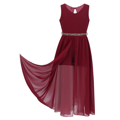 Girls Playsuit Floaty Dress (Age 4-16 Years) Burgundy