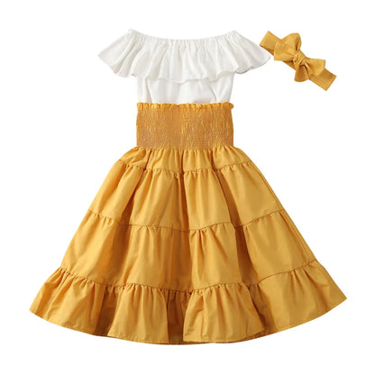 Girls Off Shoulder Top & Ruffle Gypsy Maxi Skirt (Age 3-7YRS)