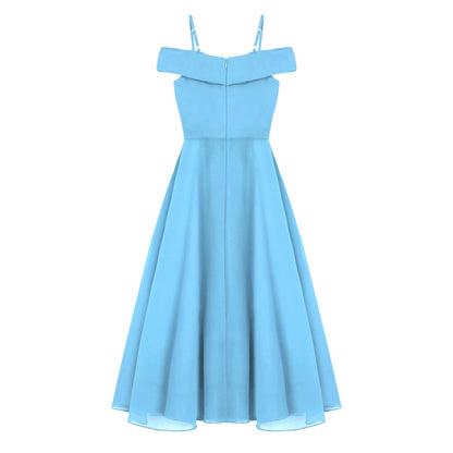 Girls Chiffon Off-the-Shoulder Adjustable A-Line Dress (Age 4-16 YRS)