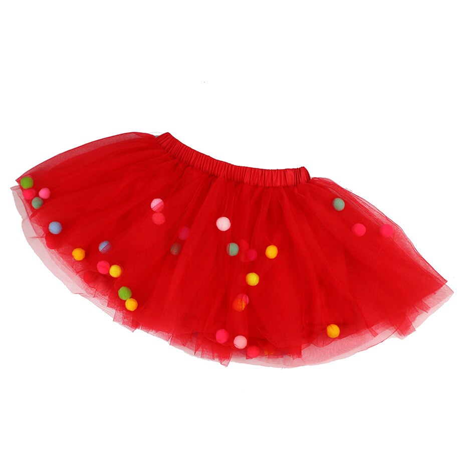 Girls Tutu Pom Pom Skirt (Age 3M-9YRS) Red