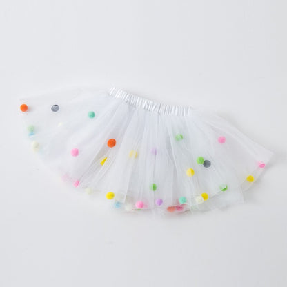 Girls Tutu Pom Pom Skirt (Age 3M-9YRS) White