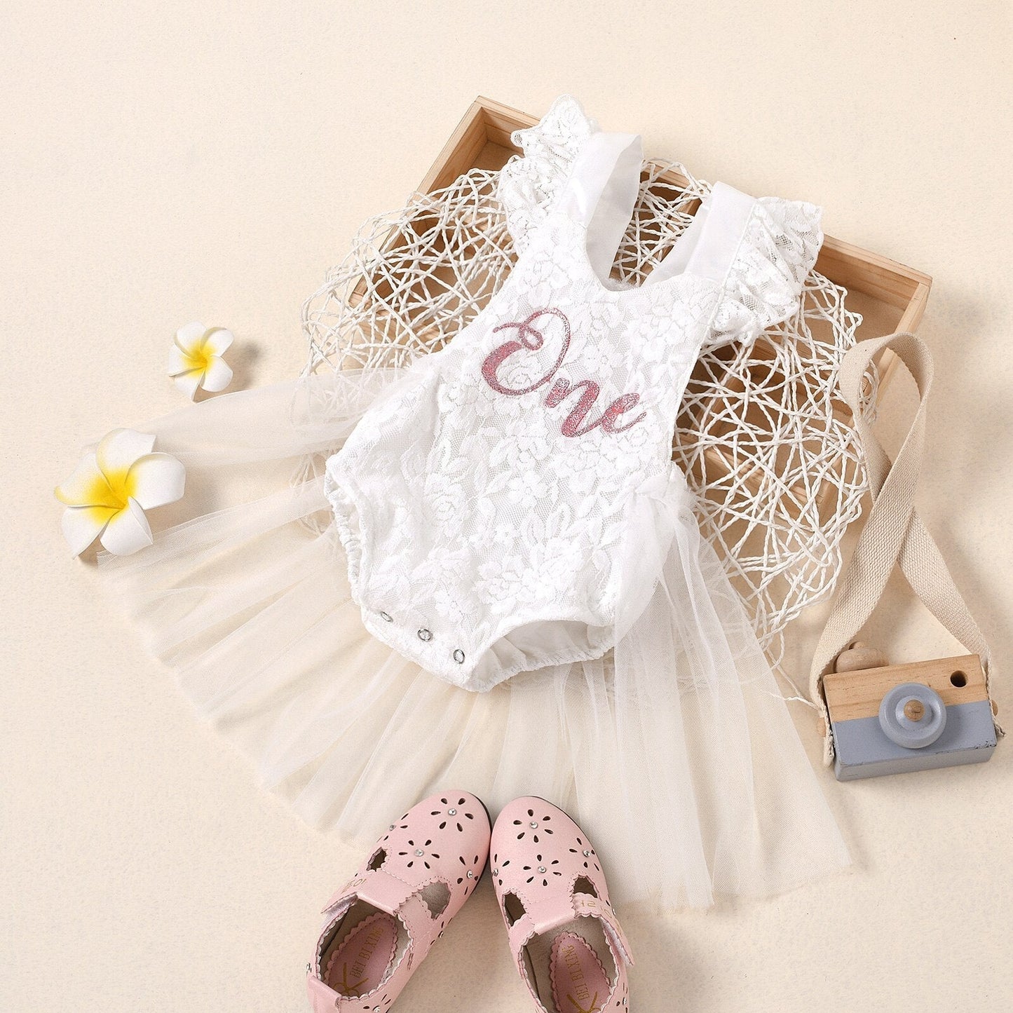 Baby One Year Birthday Lace Tulle Romper (Age 6M-24M)