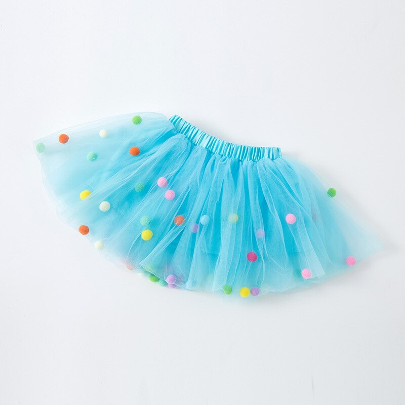 Girls Tutu Pom Pom Skirt (Age 3M-9YRS) Light Blue