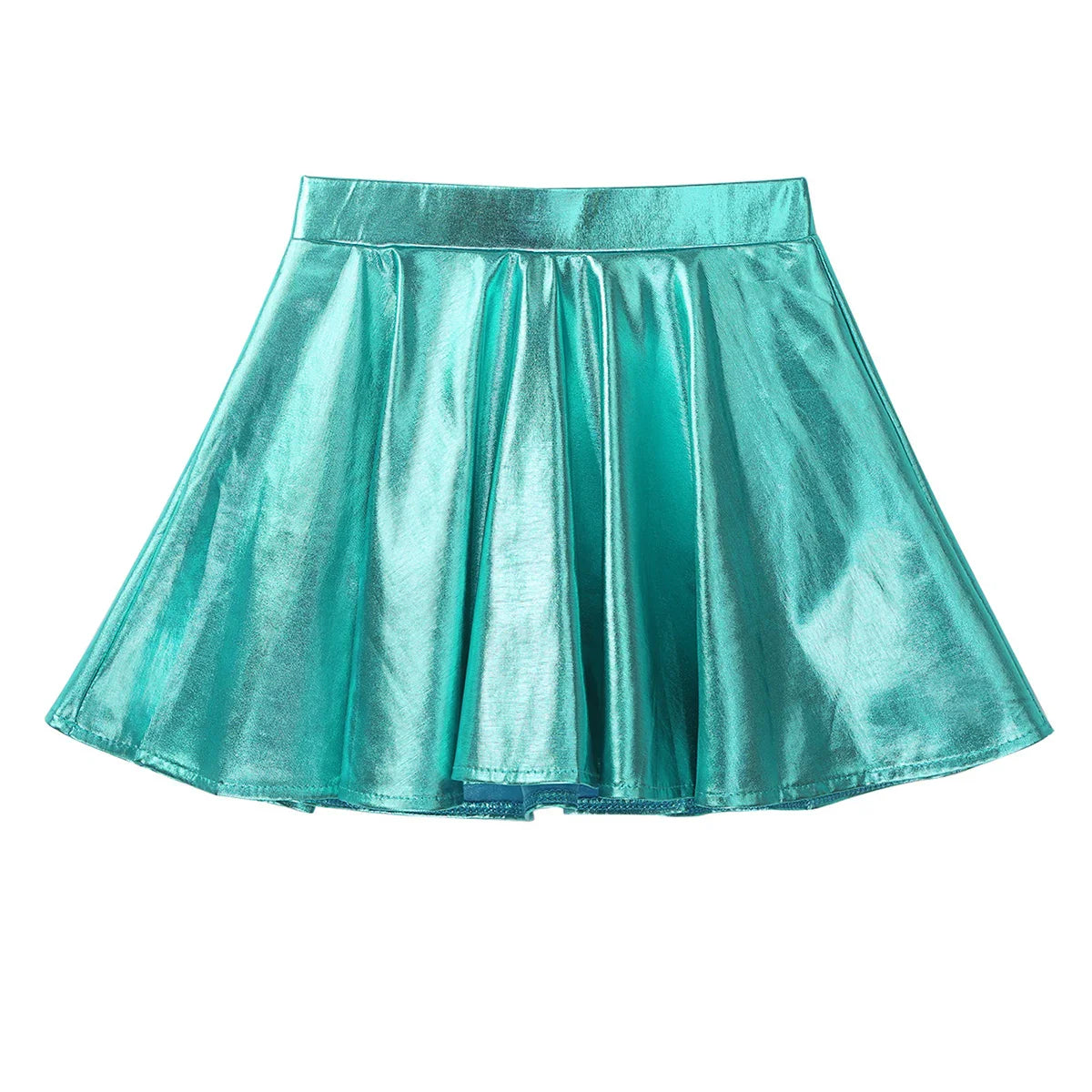 Girls Glossy Metallic Flared Pleated A-Line Miniskirt (Age 6-12 YRS)