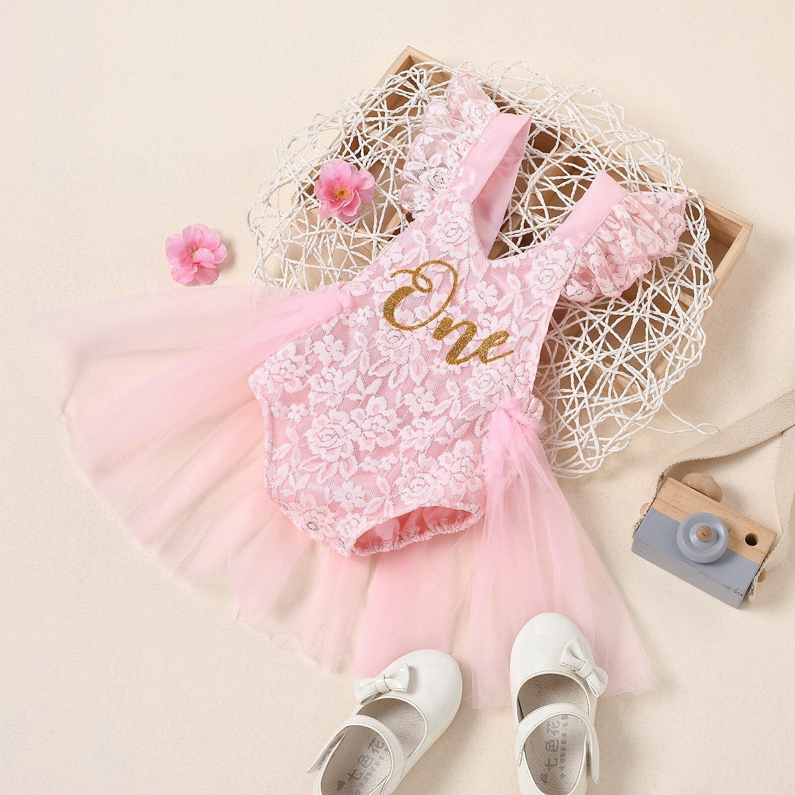 Baby One Year Birthday Lace Tulle Romper (Age 6M-24M)