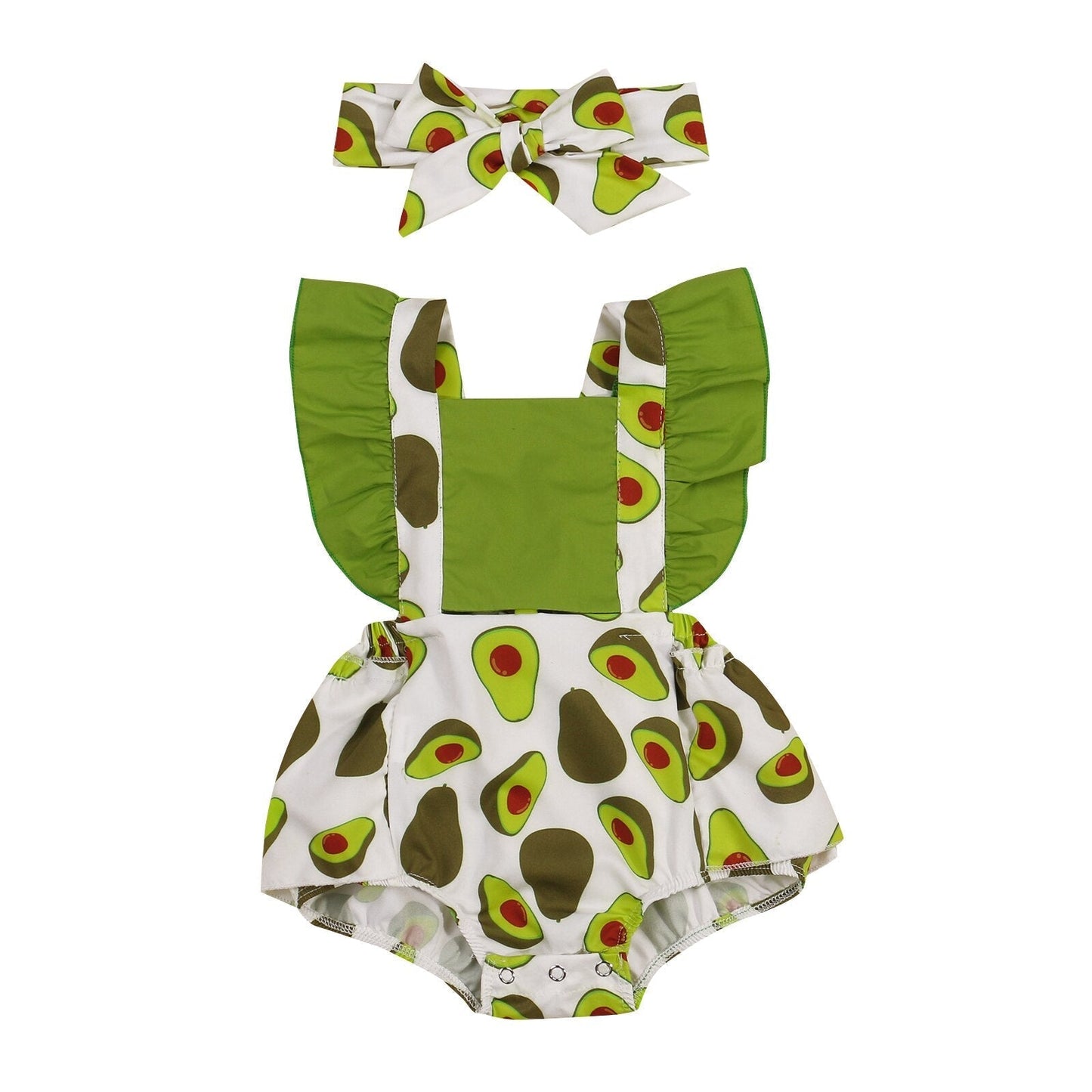 Baby Girls Avocado Romper & Headband Set (Age 6M-18M) Green