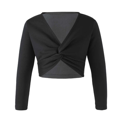 Girls Long Sleeve Wrap Crop Top (Age 5-16YRS) Black