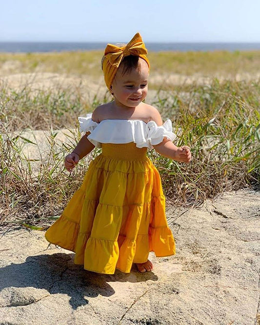 Girls Off Shoulder Top & Ruffle Gypsy Maxi Skirt (Age 3-7YRS)