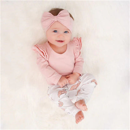 Baby Girls Bodysuit & Flamingo Trousers & Headband Set (Age 3m-24m)