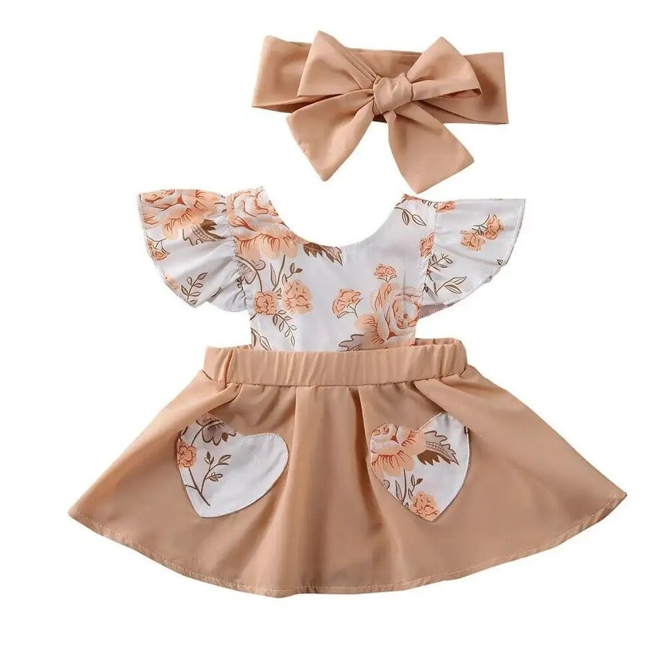 Baby Girls Floral Patchwork Dress & Headband (Age 6-18m) Peach