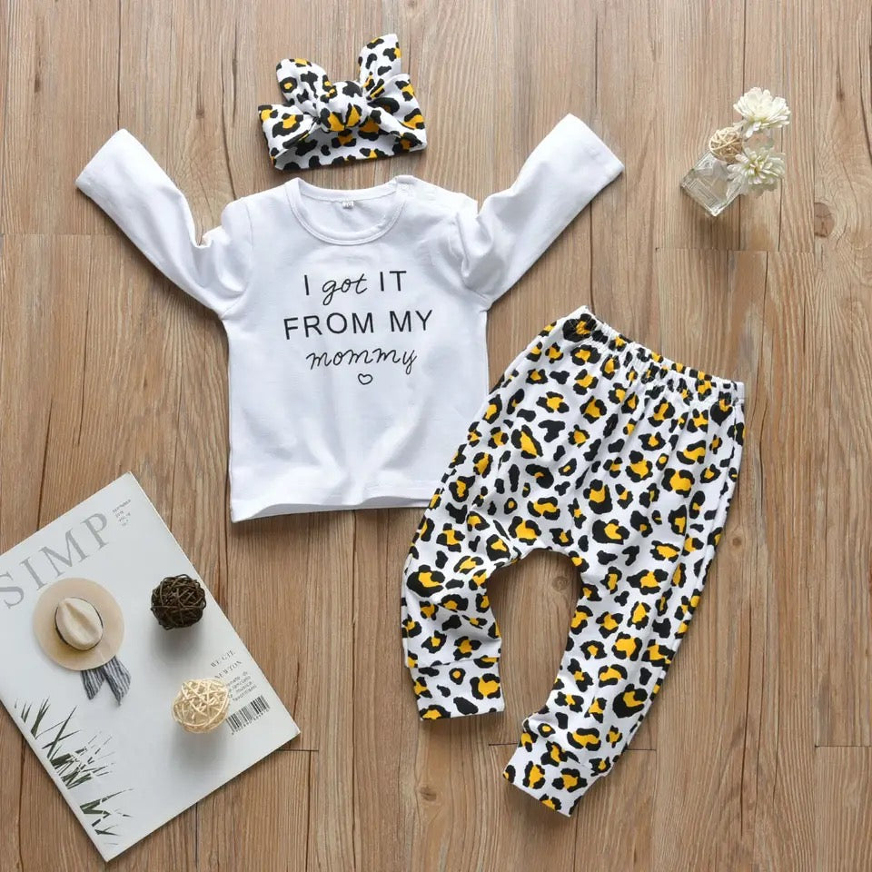 Baby Girls Leopard Top & Trousers & Headband Set (Age 3m-24m)