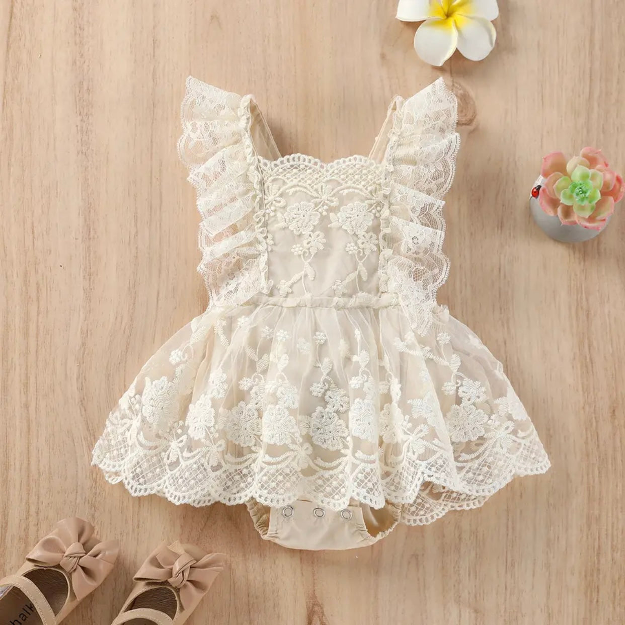 Baby Girls Beige Lace Ruffle Romper (Age 3M-24M) Beige