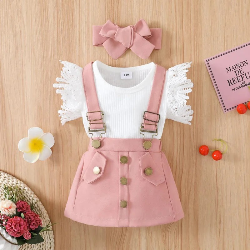 Baby Girls Pinafore Dress Bodysuit & Headband (Age Newborn - 18M) Pink