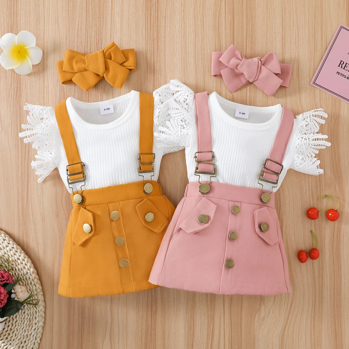 Baby Girls Pinafore Dress Bodysuit & Headband (Age Newborn - 18M)