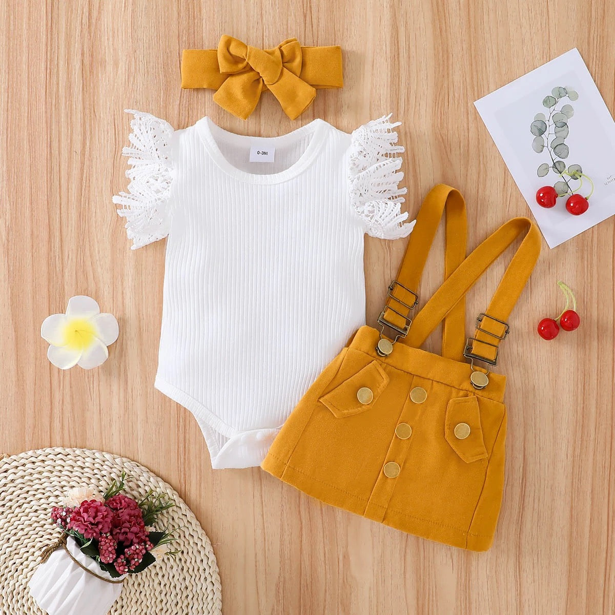 Baby Girls Pinafore Dress Bodysuit & Headband (Age Newborn - 18M)