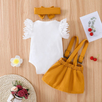 Baby Girls Pinafore Dress Bodysuit & Headband (Age Newborn - 18M)