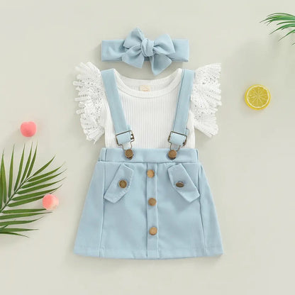 Baby Girls Pinafore Dress Bodysuit & Headband (Age Newborn - 18M) Blue