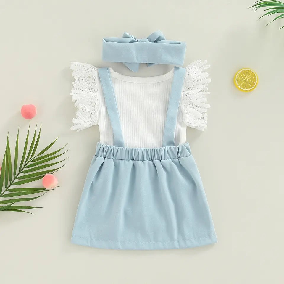 Baby Girls Pinafore Dress Bodysuit & Headband (Age Newborn - 18M)