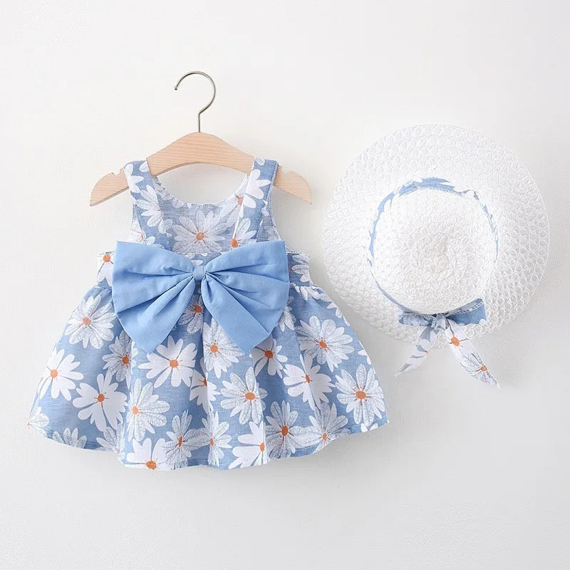 Girls Daisy Dress & Matching Hat (Age 9M - 3YRS)