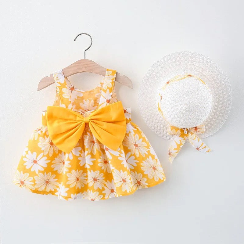 Girls Daisy Dress & Matching Hat (Age 9M - 3YRS)