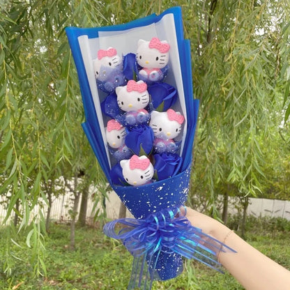 Miss Kitty Figurines Gift Flower Bouquet Blue