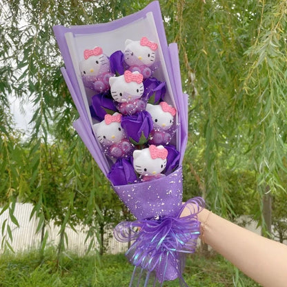 Miss Kitty Figurines Gift Flower Bouquet Purple