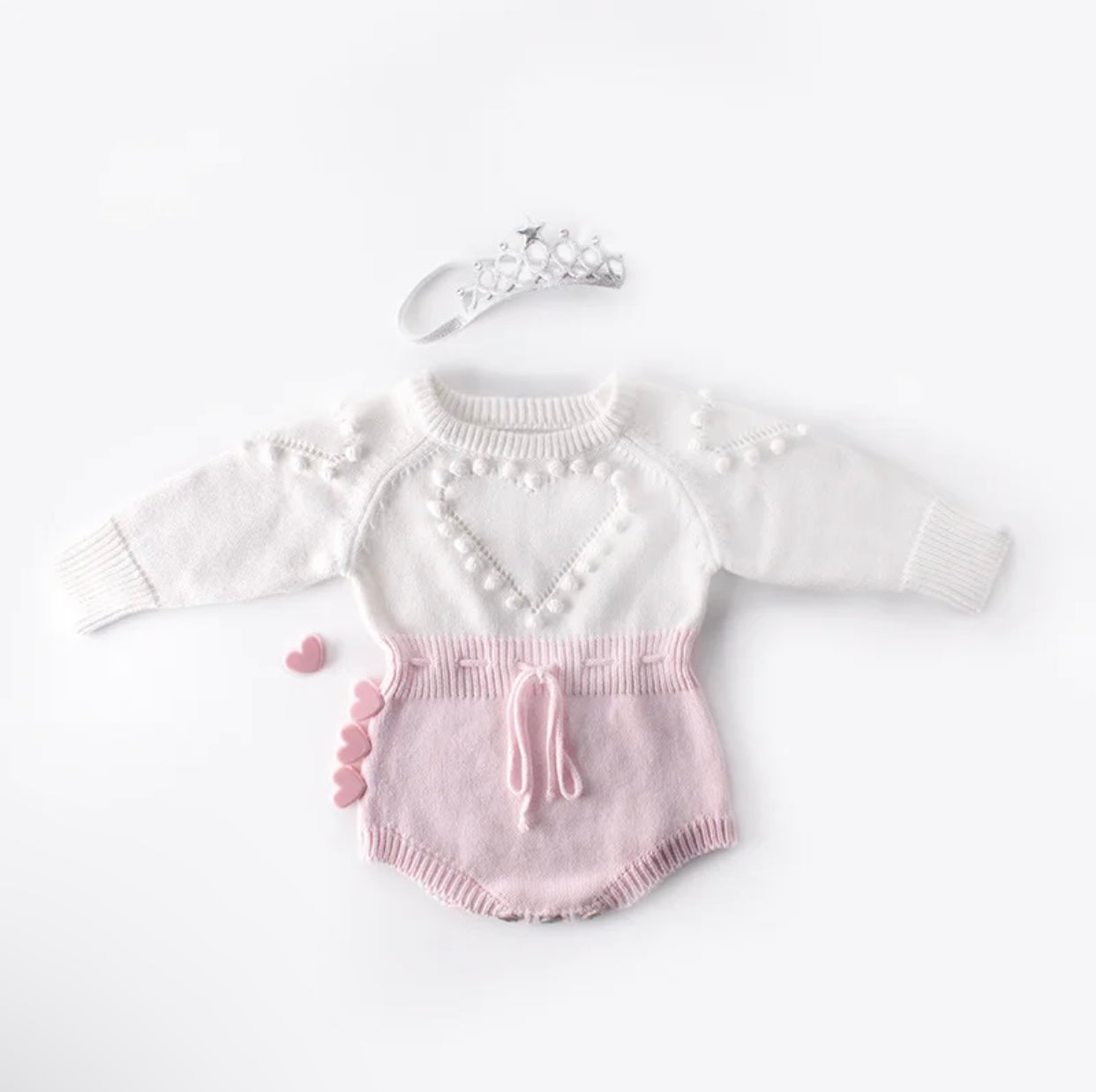 Baby Girls White & Pink Knitted Romper (Age 3M-24M)