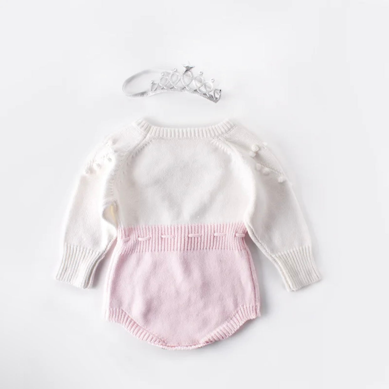 Baby Girls White & Pink Knitted Romper (Age 3M-24M)