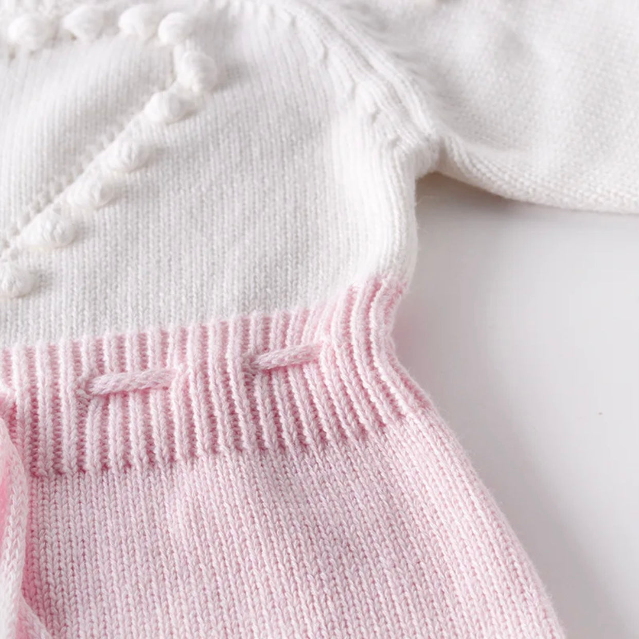 Baby Girls White & Pink Knitted Romper (Age 3M-24M)