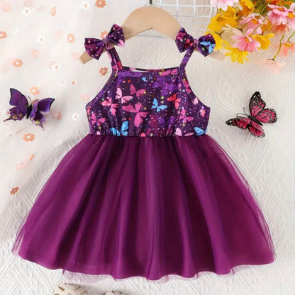 Girls Purple Butterfly Print Tulle Dress (Age 6M - 3 Yrs)