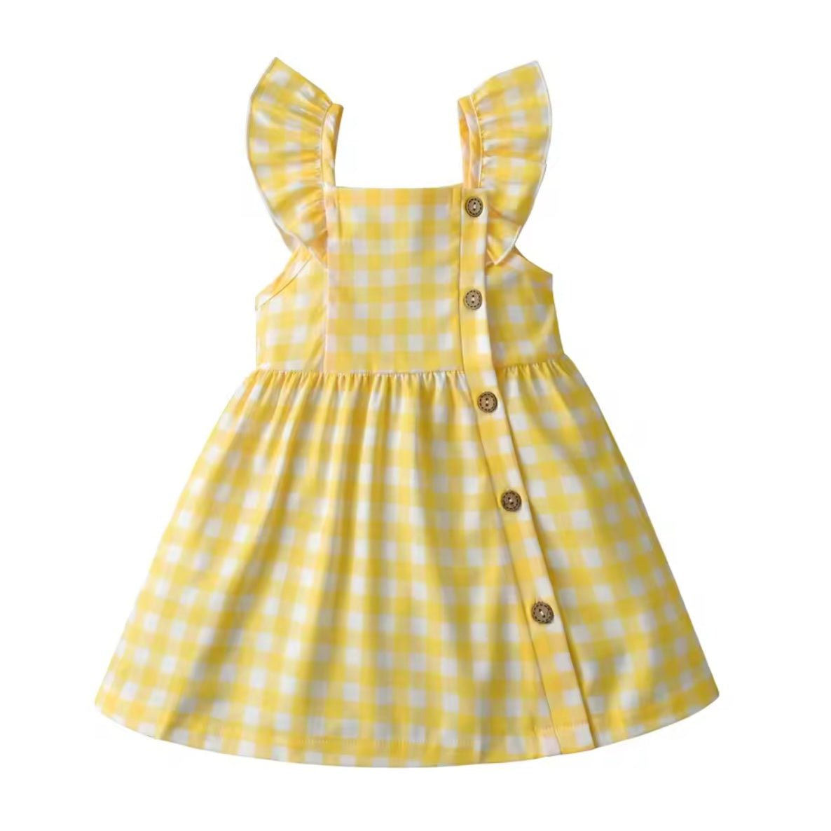 Baby Girls Yellow Checked Dress (Age 3M-9M)