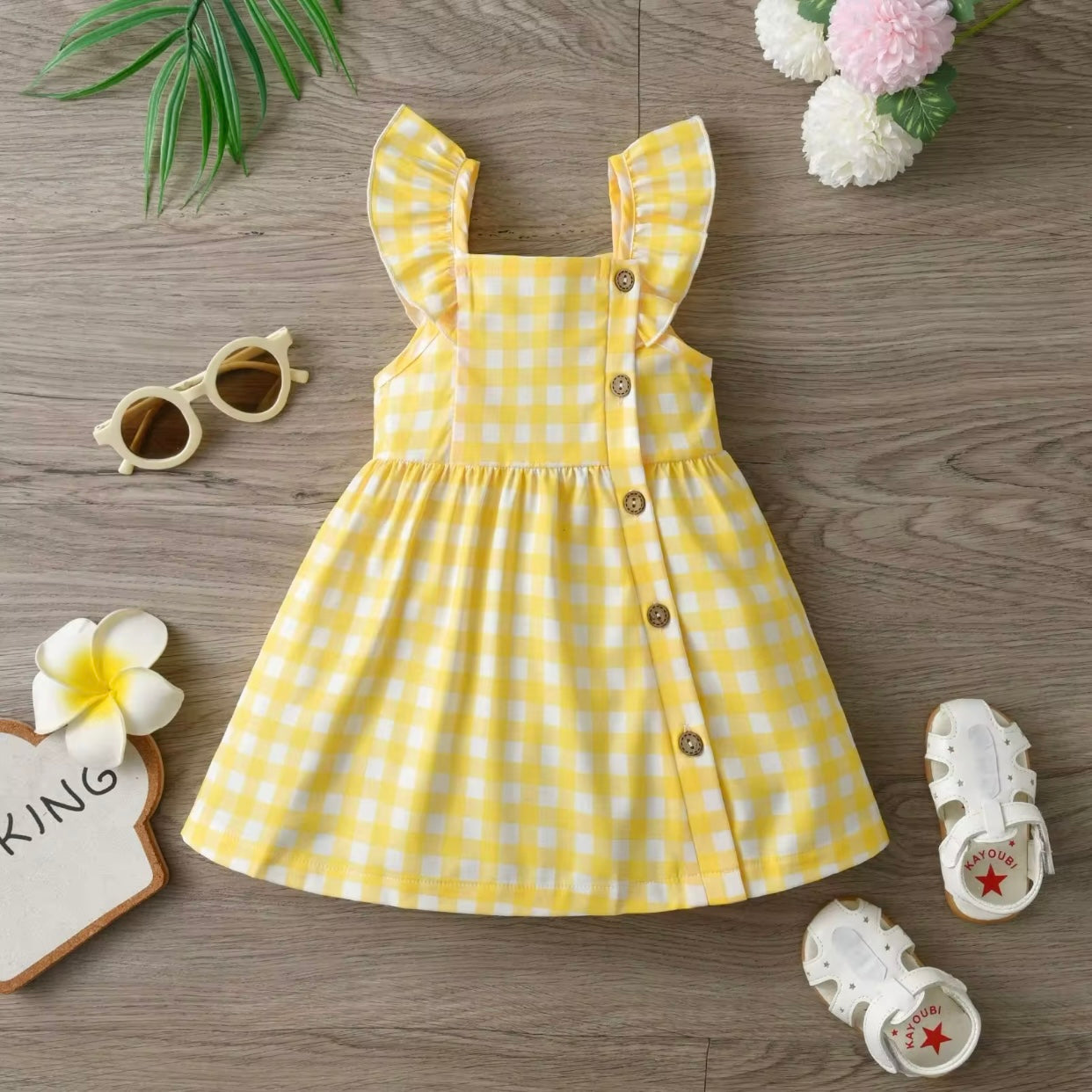 Baby Girls Yellow Checked Dress (Age 3M-9M)